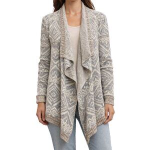 Blu Pepper Boho Waterfall Cardigan Nordic Jacquard Open Front Sweater L